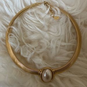 Vintage Authentic Christian Dior Gold-Toned/Pearl Collar Necklace